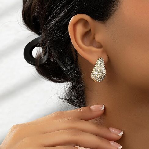 Chunky Gold Hoop Earrings for Women, Rhinestone Teardrop Earrings Dupes Lightweight Water Drop Earrings for Women Trendy Tear Drop Dangle Earrings Hypoallergenic Jewelry for Women in Saudi Arabia