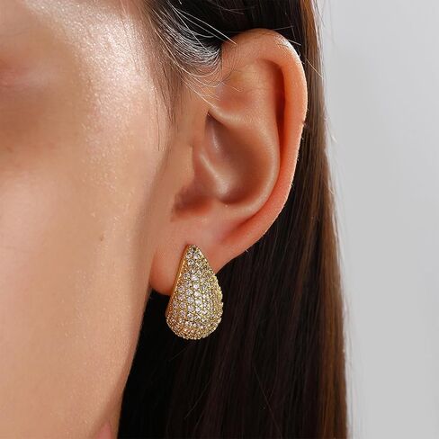 Chunky Gold Hoop Earrings for Women, Rhinestone Teardrop Earrings Dupes Lightweight Water Drop Earrings for Women Trendy Tear Drop Dangle Earrings Hypoallergenic Jewelry for Women in Saudi Arabia
