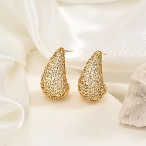 Chunky Gold Hoop Earrings for Women, Rhinestone Teardrop Earrings Dupes Lightweight Water Drop Earrings for Women Trendy Tear Drop Dangle Earrings Hypoallergenic Jewelry for Women in Saudi Arabia