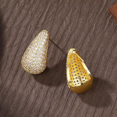 Chunky Gold Hoop Earrings for Women, Rhinestone Teardrop Earrings Dupes Lightweight Water Drop Earrings for Women Trendy Tear Drop Dangle Earrings Hypoallergenic Jewelry for Women in Saudi Arabia
