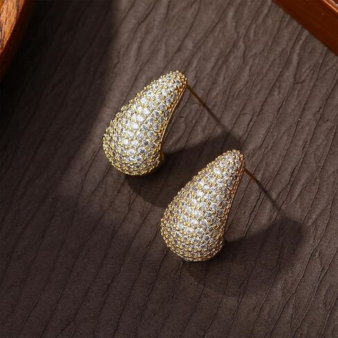 Chunky Gold Hoop Earrings for Women, Rhinestone Teardrop Earrings Dupes Lightweight Water Drop Earrings for Women Trendy Tear Drop Dangle Earrings Hypoallergenic Jewelry for Women in Saudi Arabia