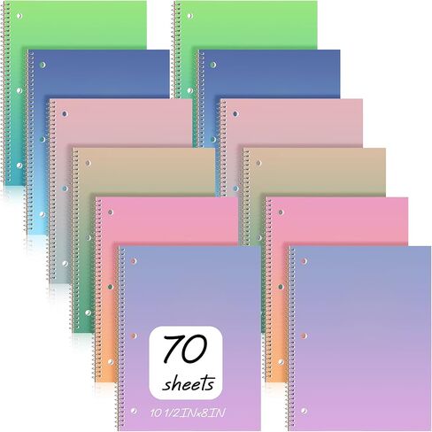 Teling 12 Pcs 1 Subject Spiral Notebook Wide Ruled Notebook 8 x 10 1/2 Inch Spiral Journal Notebook 3 Hole Divider Pockets Assorted Colors Easy Tear Line 70 Sheets Office School (Multi Color) in Saudi Arabia