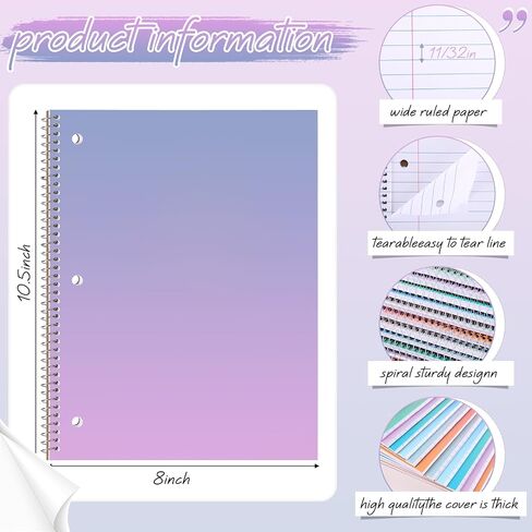 Teling 12 Pcs 1 Subject Spiral Notebook Wide Ruled Notebook 8 x 10 1/2 Inch Spiral Journal Notebook 3 Hole Divider Pockets Assorted Colors Easy Tear Line 70 Sheets Office School (Multi Color) in Saudi Arabia