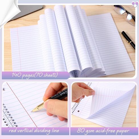Teling 12 Pcs 1 Subject Spiral Notebook Wide Ruled Notebook 8 x 10 1/2 Inch Spiral Journal Notebook 3 Hole Divider Pockets Assorted Colors Easy Tear Line 70 Sheets Office School (Multi Color) in Saudi Arabia