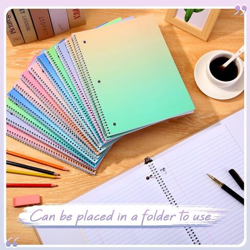 Teling 12 Pcs 1 Subject Spiral Notebook Wide Ruled Notebook 8 x 10 1/2 Inch Spiral Journal Notebook 3 Hole Divider Pockets Assorted Colors Easy Tear Line 70 Sheets Office School (Multi Color) in Saudi Arabia