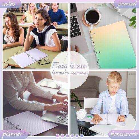 Teling 12 Pcs 1 Subject Spiral Notebook Wide Ruled Notebook 8 x 10 1/2 Inch Spiral Journal Notebook 3 Hole Divider Pockets Assorted Colors Easy Tear Line 70 Sheets Office School (Multi Color) in Saudi Arabia