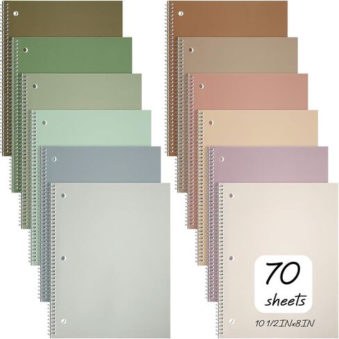 Teling 12 Pcs 1 Subject Spiral Notebook Wide Ruled Notebook 8 x 10 1/2 Inch Spiral Journal Notebook 3 Hole Divider Pockets Assorted Colors Easy Tear Line 70 Sheets Office School (Multi Color) in Saudi Arabia