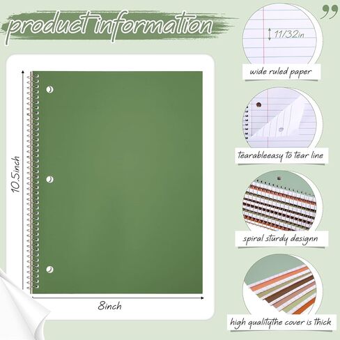 Teling 12 Pcs 1 Subject Spiral Notebook Wide Ruled Notebook 8 x 10 1/2 Inch Spiral Journal Notebook 3 Hole Divider Pockets Assorted Colors Easy Tear Line 70 Sheets Office School (Multi Color) in Saudi Arabia