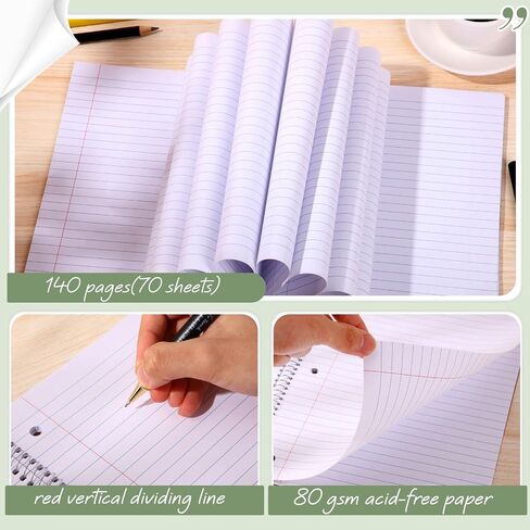 Teling 12 Pcs 1 Subject Spiral Notebook Wide Ruled Notebook 8 x 10 1/2 Inch Spiral Journal Notebook 3 Hole Divider Pockets Assorted Colors Easy Tear Line 70 Sheets Office School (Multi Color) in Saudi Arabia