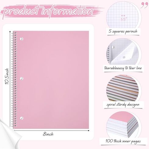 12 Pcs 1 Subject Spiral Notebook 5 x 5 Graph Ruled (5 Squares/inch) Notebook 8 x 10 1/2 In Spiral Journal Notebook 3 Hole Divider Pockets Assorted Colors 100 Sheets(Simple Color) in Saudi Arabia