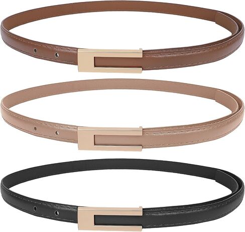 3 Pack Women Thin Leather Belts for Dress Jeans Belt with Gold Buckle Belts for Women in Saudi Arabia
