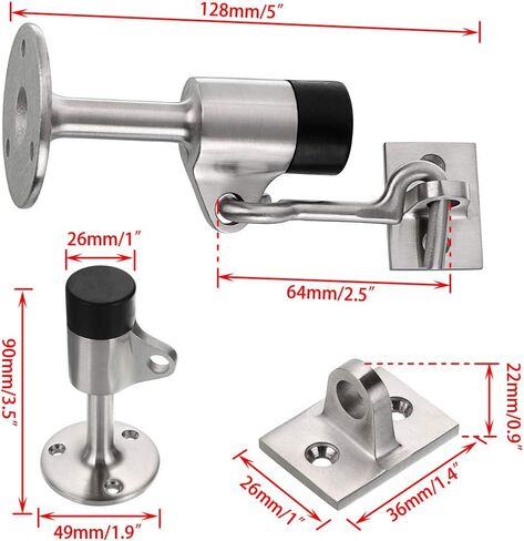 Sumnacon 2 Pcs Stainless Steel Door Stopper with Hook, Contemporary Safety Doorstops with Sound Dampening Rubber Bumper - Wall Mounted Door Holder with Hardware, Brushed Finish, 3.5 Inch in Height in Saudi Arabia