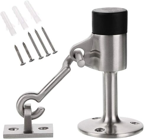 Sumnacon 2 Pcs Stainless Steel Door Stopper with Hook, Contemporary Safety Doorstops with Sound Dampening Rubber Bumper - Wall Mounted Door Holder with Hardware, Brushed Finish, 3.5 Inch in Height in Saudi Arabia