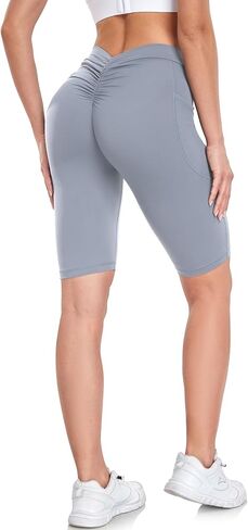 شورت نسائي للتمرين بظهر على شكل حرف V بدون خياطة بمؤخرة ضيقة لراكبي الدراجات في صالة الألعاب الرياضية، شورت عالي الخصر لليوجا in Kuwait