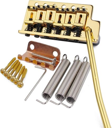 Guyker Tremolo Bridge Vintage Bent Steel Saddles and Zinc Block Compatible with Start ST Electric Guitar (GG-1004, Golden) in Saudi Arabia