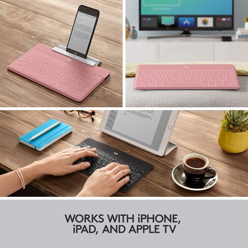 لوحة مفاتيح بلوتوث Logitech Keys-to-Go فائقة النحافة وخفيفة للغاية لأجهزة iPhone وiPad وMac وApple TV، بما في ذلك iPad Air الجيل الخامس (2022) - وردي فاتح (متجدد) in Saudi Arabia