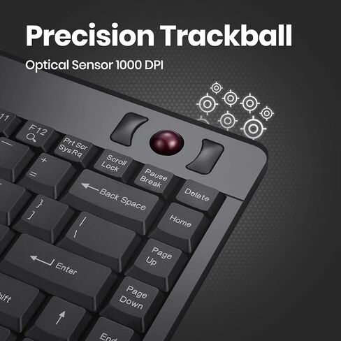 Perixx Periboard-706 Wireless Trackball Mini Keyboard, Build-in 0.55 Inch Trackball for Pointing Feature, Black, US English Layout in Saudi Arabia