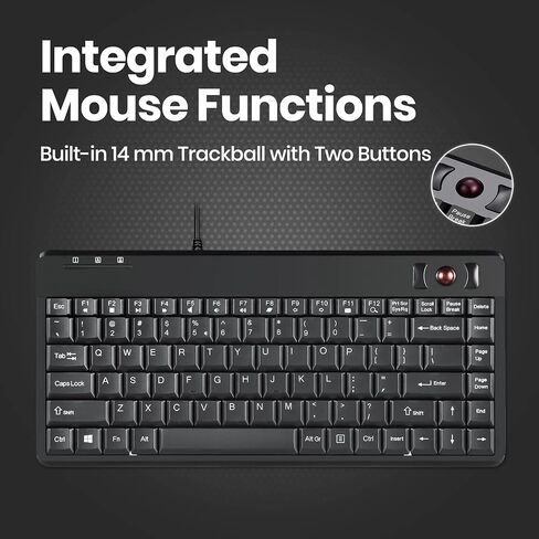 Perixx Periboard-706 Wireless Trackball Mini Keyboard, Build-in 0.55 Inch Trackball for Pointing Feature, Black, US English Layout in Saudi Arabia
