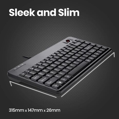 Perixx Periboard-706 Wireless Trackball Mini Keyboard, Build-in 0.55 Inch Trackball for Pointing Feature, Black, US English Layout in Saudi Arabia