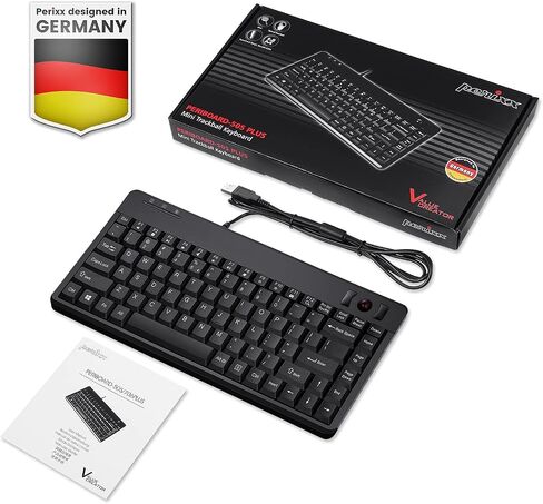 Perixx Periboard-706 Wireless Trackball Mini Keyboard, Build-in 0.55 Inch Trackball for Pointing Feature, Black, US English Layout in Saudi Arabia