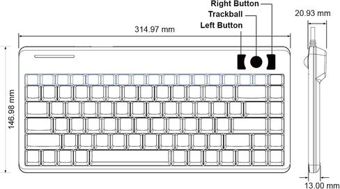 Perixx Periboard-706 Wireless Trackball Mini Keyboard, Build-in 0.55 Inch Trackball for Pointing Feature, Black, US English Layout in Saudi Arabia