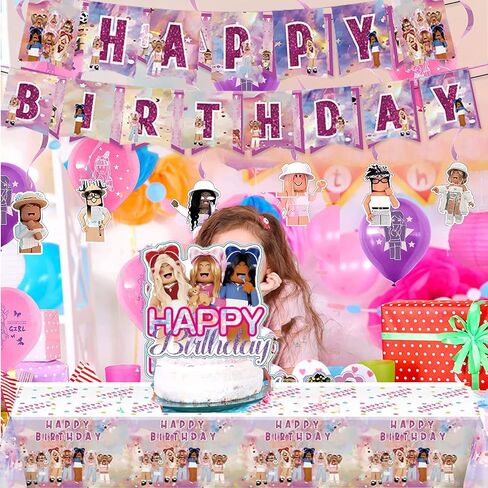 Pink Girl Robot Blocks Party Birthday Supplies, Robot Girls Game Party Tableware with Happy Birthday Banner, tablecloth, Disposable Paper Plates with Napkins for Kids Party Supplies Decorations in Kuwait
