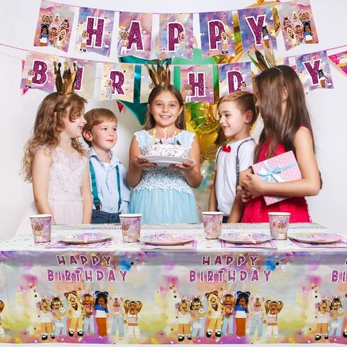 Pink Girl Robot Blocks Party Birthday Supplies, Robot Girls Game Party Tableware with Happy Birthday Banner, tablecloth, Disposable Paper Plates with Napkins for Kids Party Supplies Decorations in Kuwait