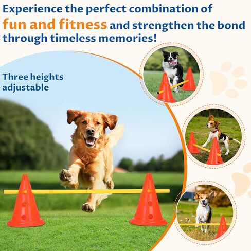 مجموعة مخروط حواجز رشاقة الكلاب: 6 مجموعات من الحواجز والأقماع، و12 مخروطًا للتمرين و6 أقطاب قابلة للتعديل - معدات رشاقة الكلاب المحمولة والمتينة للتدريب في أي مكان in Kuwait