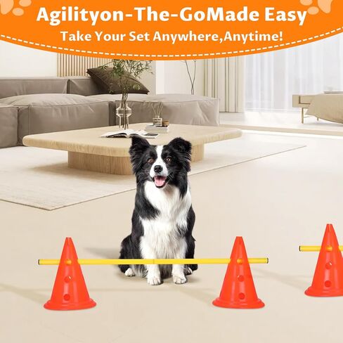 مجموعة مخروط حواجز رشاقة الكلاب: 6 مجموعات من الحواجز والأقماع، و12 مخروطًا للتمرين و6 أقطاب قابلة للتعديل - معدات رشاقة الكلاب المحمولة والمتينة للتدريب في أي مكان in Kuwait