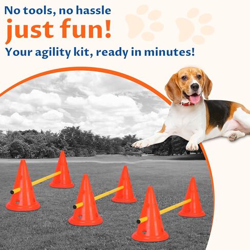 مجموعة مخروط حواجز رشاقة الكلاب: 6 مجموعات من الحواجز والأقماع، و12 مخروطًا للتمرين و6 أقطاب قابلة للتعديل - معدات رشاقة الكلاب المحمولة والمتينة للتدريب في أي مكان in Kuwait