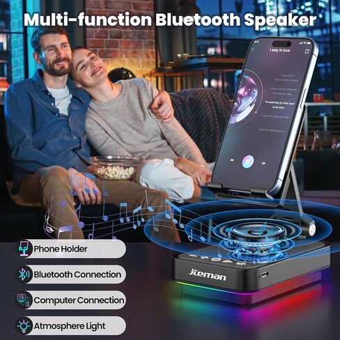 JTEMAN Gifts for Men, Cell Phone Stand with Wireless Bluetooth Speaker and LED Light, Cool Gadgets Gifts for Men Women Husband Mom Dad, Unique Birthday Gifts in Saudi Arabia
