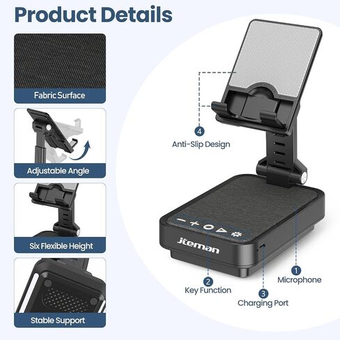 JTEMAN Gifts for Men, Cell Phone Stand with Wireless Bluetooth Speaker and LED Light, Cool Gadgets Gifts for Men Women Husband Mom Dad, Unique Birthday Gifts in Saudi Arabia