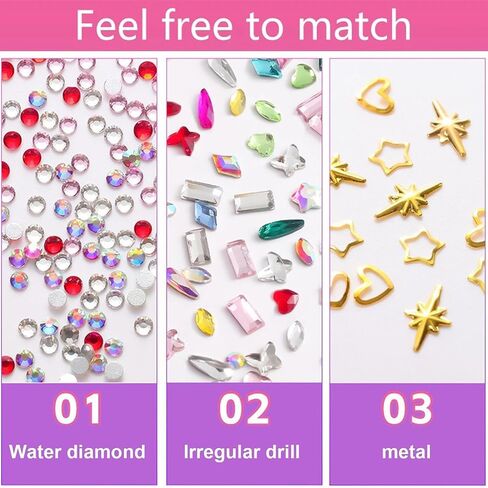 Rhinestones, Clear Nail Gems Colourful Tooth Jewelry Gems Kit -Professional Tiny Glass Nail Diamonds Jewel Kit Stone Flatback Butterfly Gold Shiny Star Love Crystals Rhinestone for Festival Party in Kuwait