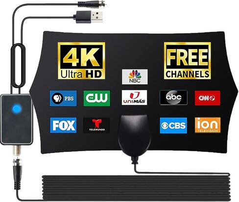 TV Antenna, 2024 Upgraded TV Antenna for Local Channels with 400+ Miles Range Amplifier Signal Booster, TV Antenna Indoor, Antenna for Smart TV, Support 4K 1080p All TVs, 16ft Coax Cable in Kuwait