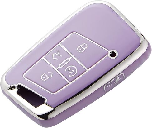غطاء مفتاح Fob من OFFCURVE لسيارة Volkswagen Special Key Fob غطاء حامل لـ 2018-2022 VW Atlas Golf Alltrack Atlas Jetta Passat Arteon iguan Smart 4 أزرار ملحقات Key Fob، أرجواني in Kuwait