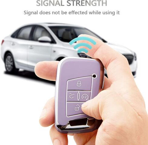 غطاء مفتاح Fob من OFFCURVE لسيارة Volkswagen Special Key Fob غطاء حامل لـ 2018-2022 VW Atlas Golf Alltrack Atlas Jetta Passat Arteon iguan Smart 4 أزرار ملحقات Key Fob، أرجواني in Kuwait