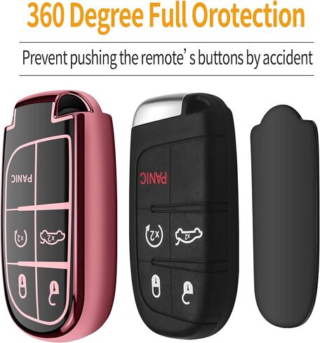 Sindeda for Jeep Key fob Cover with Leather Keychain Soft TPU Full Cover Protection,for Jeep Grand Cherokee Renegade Chrysler 200 300 Dodge RAM Durango Challenger Dart Fiat Key Fob Shell (Red) in Kuwait