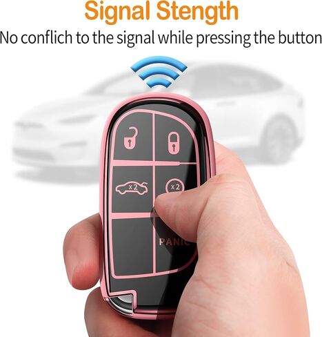 Sindeda for Jeep Key fob Cover with Leather Keychain Soft TPU Full Cover Protection,for Jeep Grand Cherokee Renegade Chrysler 200 300 Dodge RAM Durango Challenger Dart Fiat Key Fob Shell (Red) in Kuwait