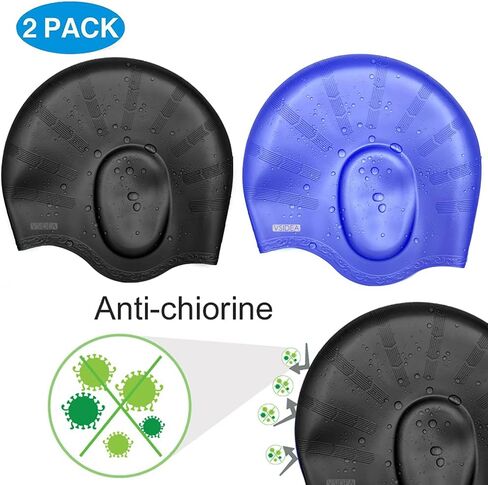 Silicone Swim Cap (2pack),Ear Protection 3D Ergonomic Design Waterproof Bathing Solid Swimming Cap Ear Cover Pockets Comfortable for Adult Men Women Long Hair in Saudi Arabia