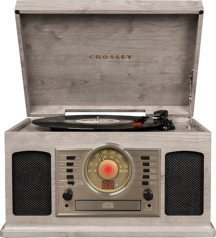 مركز كروسلي CR7011A-GY ماكوين الترفيهي مع بلوتوث وراديو AM/FM ومشغل أقراص مضغوطة وسطح كاسيت ومدخل Aux-in، رمادي in Kuwait