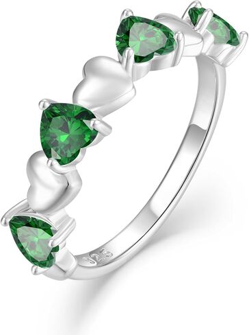 Stackable Ring for Women - 925 Sterling Silver Heart Birthstone Cubic Zirconia Stacked Rings Eternity Wedding Anniversary Engagement Bands Size 5-10 in Saudi Arabia