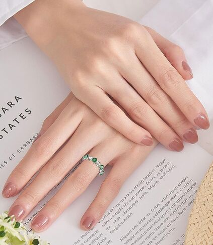 Stackable Ring for Women - 925 Sterling Silver Heart Birthstone Cubic Zirconia Stacked Rings Eternity Wedding Anniversary Engagement Bands Size 5-10 in Saudi Arabia