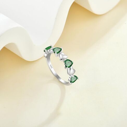Stackable Ring for Women - 925 Sterling Silver Heart Birthstone Cubic Zirconia Stacked Rings Eternity Wedding Anniversary Engagement Bands Size 5-10 in Saudi Arabia