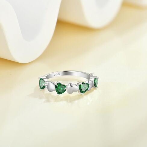 Stackable Ring for Women - 925 Sterling Silver Heart Birthstone Cubic Zirconia Stacked Rings Eternity Wedding Anniversary Engagement Bands Size 5-10 in Saudi Arabia