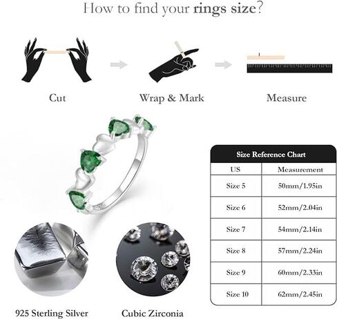 Stackable Ring for Women - 925 Sterling Silver Heart Birthstone Cubic Zirconia Stacked Rings Eternity Wedding Anniversary Engagement Bands Size 5-10 in Saudi Arabia