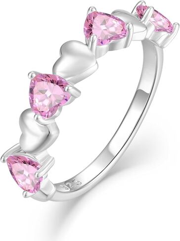 Stackable Ring for Women - 925 Sterling Silver Heart Birthstone Cubic Zirconia Stacked Rings Eternity Wedding Anniversary Engagement Bands Size 5-10 in Saudi Arabia
