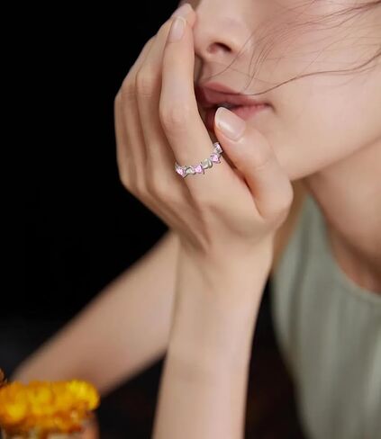 Stackable Ring for Women - 925 Sterling Silver Heart Birthstone Cubic Zirconia Stacked Rings Eternity Wedding Anniversary Engagement Bands Size 5-10 in Saudi Arabia