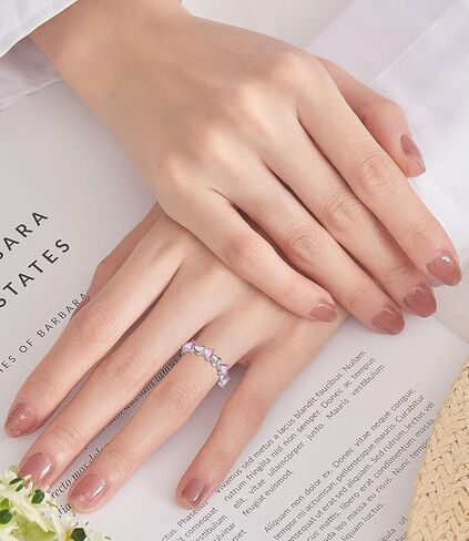 Stackable Ring for Women - 925 Sterling Silver Heart Birthstone Cubic Zirconia Stacked Rings Eternity Wedding Anniversary Engagement Bands Size 5-10 in Saudi Arabia