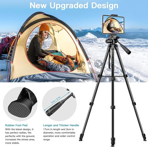 حامل ثلاثي للهاتف والكمبيوتر اللوحي، حامل ثلاثي القوائم مقاس 68 بوصة مع جهاز تحكم عن بعد، حامل ثلاثي خفيف الوزن لتسجيل الفيديو/الصور/مدونة الفيديو/السفر، متوافق مع iPad Pro/Mini/Air/الهواتف الذكية/الكاميرا in Kuwait