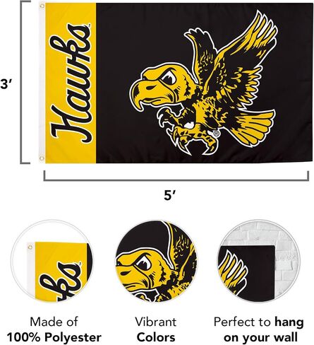 Desert Cactus University of Iowa Flag Hawkeyes Flags Banners 100% Polyester Indoor Outdoor 3x5 (Vintage Team Name) in Saudi Arabia